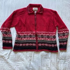 Heirloom Collectibles Fair Isle Zip Sweater – Women’s Large – Red Nordic Style